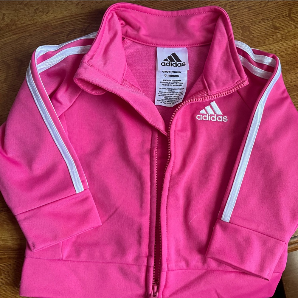 Adidas baby zip up sweatshirt size 6 months pink with white, new condition